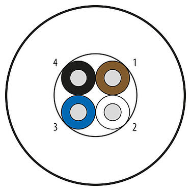 Illustration Raw cable, Contacts: 4 wires, unshielded, PUR, black, 4 x 0.34 mm², variable length