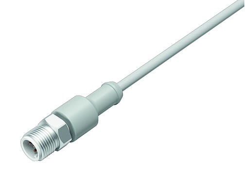 Vista en 3D 77 3729 0000 20403-1000 - M12-A Conector de cable macho, Número de contactos: 3, sin blindaje, moldeado en el cable, IP69K, UL, Ecolab, PVC, gris, 3 x 0,34 mm², Acero inoxidable, 10 m