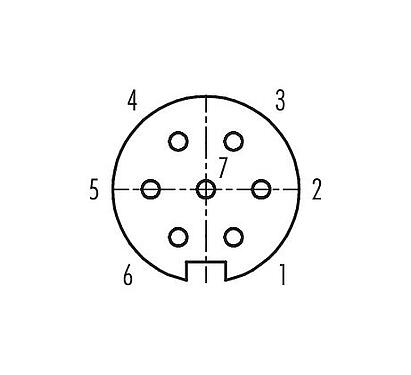 Disposición de los contactos (lado de la conexión) 99 0622 72 07 - Bayoneta Conector hembra en ángulo, Número de contactos: 7, 6,0-8,0 mm, sin blindaje, soldadura, IP40
