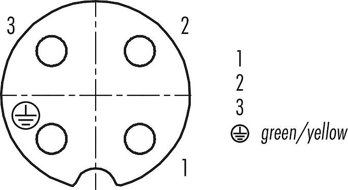 Disposición de los contactos (lado de la conexión) RD24 Toma de brida, Número de contactos: 3+PE, sin blindaje, tornillo extraíble, IP67, UL, ESTI+, VDE, Montaje frontal