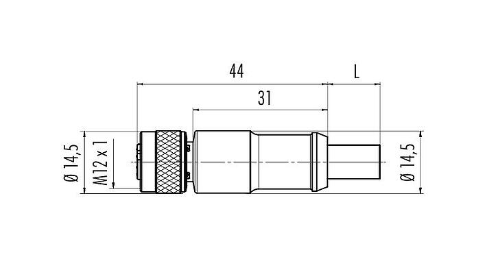 Scale drawing 77 4330 0000 60702-1000 - M12 Female cable connector, Contacts: 2, shielded, moulded on the cable, IP67, UL, Profibus, PUR, violet, 2 x 0.25 mm², 10 m