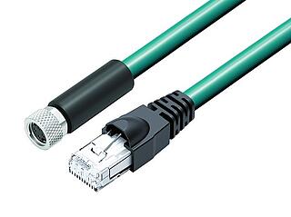 M8 Connecting cable female cable connector - RJ45 connector, Contacts: 4, shielded, molded/crimp, IP67, UL, Ethernet CAT5e, TPE, teal, 2 x 2 x AWG 24, 0.3 m