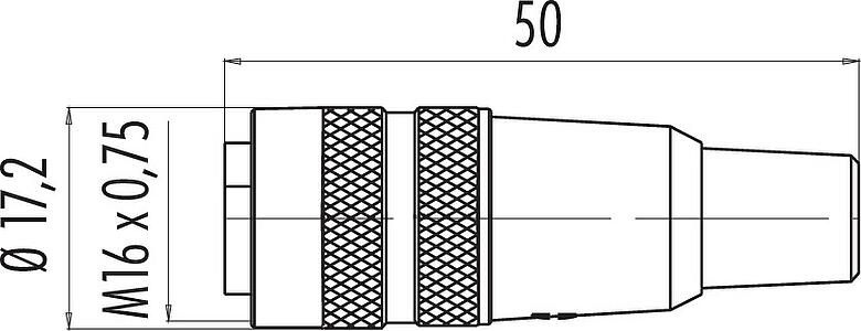 Scale drawing M16 Female cable connector, Contacts: 24, 6.0-8.0 mm, unshielded, solder, IP40
