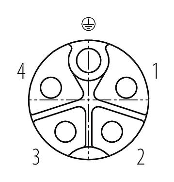 Disposición de los contactos (lado de la conexión) 09 5290 10 05 - M12 Casquillo del armario de distribución, Número de contactos: 4+PE, blindado, enchufable, IP67, UL 2238, M12x1,0, Montaje en pared