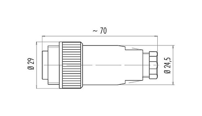 Dibujo a escala RD24 Conector de cable macho, Número de contactos: 3+PE, 6,0-9,0 mm, sin blindaje, tornillo extraíble, IP67, UL, ESTI+, VDE, PG 9