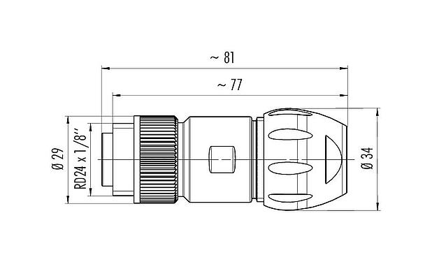Dibujo a escala RD24 Conector de cable macho, Número de contactos: 3+PE, 7,0-17,0 mm, sin blindaje, tornillo extraíble, IP67, UL, ESTI+, VDE