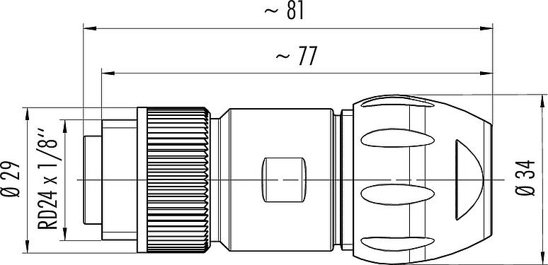 Scale drawing RD24 Male cable connector, Contacts: 3+PE, 7.0-17.0 mm, unshielded, screw clamp, IP67, UL, ESTI+, VDE