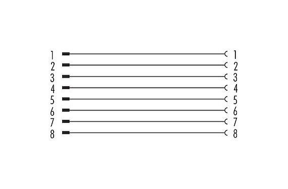 Schémas d’affectation des broches M12 Traversée de panneau, Contacts: 8, blindé, enfichable, IP67, M12x1,0