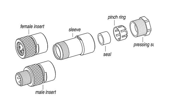 Component part drawing 99 3383 00 04 - M8 Male cable connector, Contacts: 4, 3.5-5.0 mm, unshielded, solder, IP67, UL