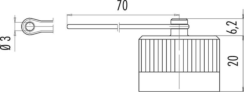 Scale drawing Protecting cap, IP67, for male panel mount connector