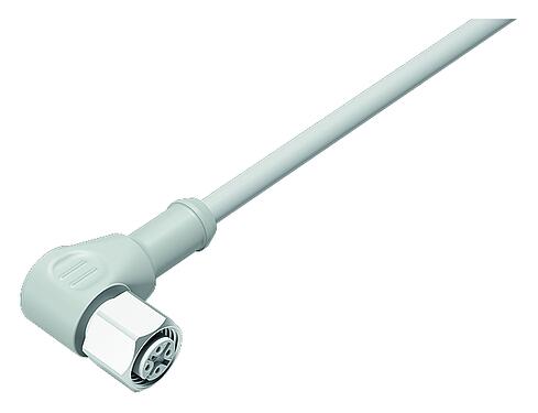 Illustration M12 Female angled connector, Contacts: 4, unshielded, moulded on the cable, IP67/IP69K, Ecolab, FDA compliant, Special TPE, grey, 4 x 0.34 mm², stainless steel, 10 m