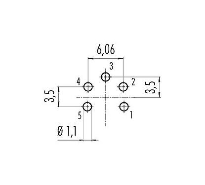 Conductor layout 09 0115 99 05 - M16 Male panel mount connector, Contacts: 5 (05-a), unshielded, THT, IP67, UL, front fastened