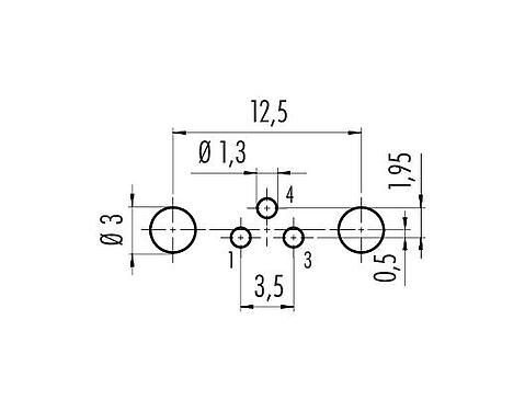 Conductor layout 09 3419 82 03 - M8 Male panel mount connector, Contacts: 3, shieldable, THT, IP67, front fastened