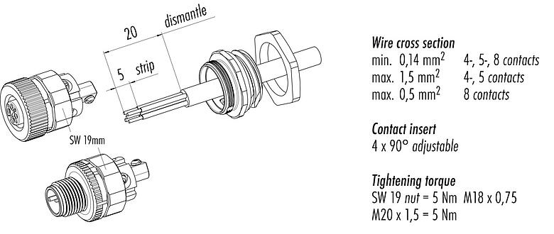 Instrucción de montaje 86 0431 0003 00008 - Enchufe de brida, Número de contactos: 8, sin blindaje, tornillo extraíble, IP67, UL, M20x1,5