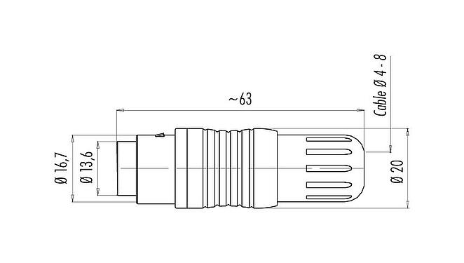Dibujo a escala Push Pull Conector de cable macho, Número de contactos: 19, 4,0-8,0 mm, blindable, soldadura, IP67