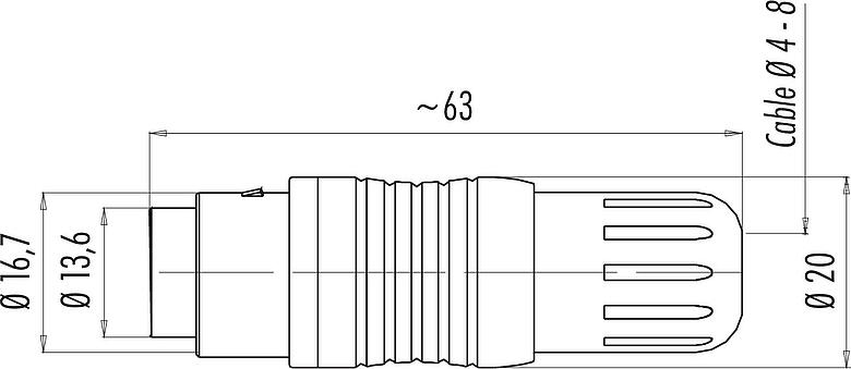 Dessin coté Push Pull Connecteur mâle, Contacts: 3, 4,0-8,0 mm, blindable, souder, IP67