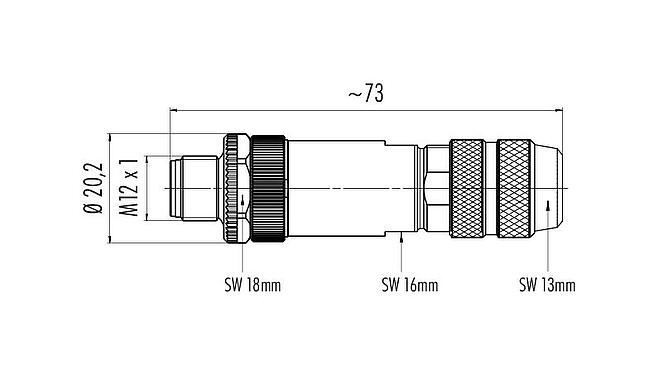 Scale drawing 99 1433 814 04 - M12 Male cable connector, Contacts: 4, 5.0-8.0 mm, shieldable, crimping (Crimp contacts must be ordered separately), IP67, UL 2238