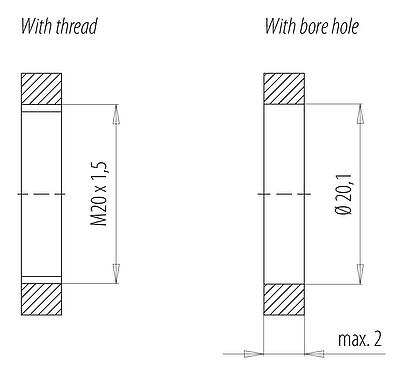 Assembly instructions / Panel cut-out Bayonet Female panel mount connector, Contacts: 6, shieldable, single wires, IP66/IP67, UL 2237, M20x1.5, Front mounting