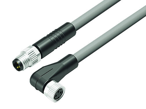 Ilustración 77 3408 3405 20003-0100 - M8/M8 Cable de conexión conector de cable macho - conector de cable hembra, Número de contactos: 3, sin blindaje, moldeado en el cable, IP67/IP69K, UL, PVC, gris, 3 x 0,34 mm², 1 m