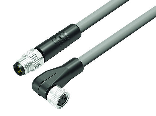 Illustration 77 3408 3405 20003-0500 - M8/M8 Câble de raccordement connecteur mâle - connecteur femelle coudé, Contacts: 3, non blindé, surmoulé sur le câble, IP67/IP69K, UL 2238, PVC, gris, 3 x 0,34 mm², 5 m