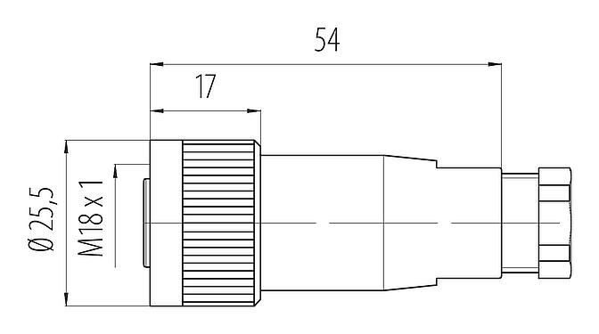 Scale drawing M18 Female cable connector, Contacts: 4, 10.0-12.0 mm, unshielded, screw clamp, IP67