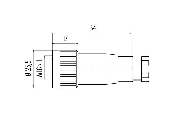 Dibujo a escala 09 0440 10 04 - M18 Conector de cable hembra, Número de contactos: 4, 6,5-8,0 mm, sin blindaje, tornillo extraíble, IP67