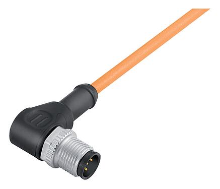 Ilustración M12 Conector macho en ángulo, Número de contactos: 4, sin blindaje, moldeado en el cable, IP68/IP69K, UL 2238, PUR, naranja, 4 x 0,34 mm², para aplicaciones de soldadura, 5 m