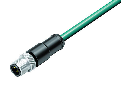 Ilustración 77 4529 0000 34704-0300 - M12 Conector de cable macho, Número de contactos: 4, blindado, moldeado en el cable, IP67, Ethernet CAT5e, TPE, azul/verde, 2 x 2 x AWG 24, 3 m
