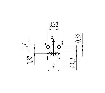Conductor layout 09 0098 72 05 - M9 Female angled panel mount connector, Contacts: 5, unshielded, THT, IP40
