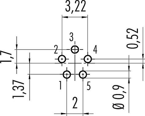 Disposición del conductor M9 Toma de ángulo brida, Número de contactos: 5, sin blindaje, THT, IP40, Montaje frontal