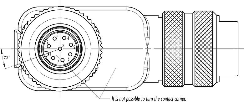 Disposición de los contactos (lado de la conexión) M12 Conector hembra en ángulo, Número de contactos: 8, 6,0-8,0 mm, blindable, tornillo extraíble, IP67, UL 2238, con anillo de protección