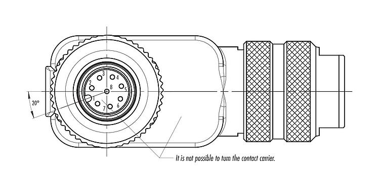 Contact arrangement (Plug-in side) M12 Female angled connector, Contacts: 8, 6.0-8.0 mm, shieldable, screw clamp, IP67, UL 2238, with shielding ring
