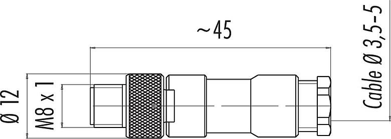 Dessin coté M8 Connecteur mâle, Contacts: 3, 3,5-5,0 mm, non blindé, souder, IP67, UL 2238