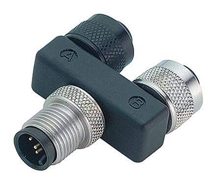 Illustration M12 Twin distributors Y-distributor, male connector - 2 female connector, Contacts: 5/4, unshielded, pluggable, IP68, UL 2238