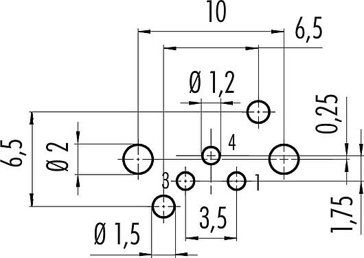 Conductor layout M8 Female angled panel mount connector, Contacts: 3, unshielded, THR, IP67, UL 2238