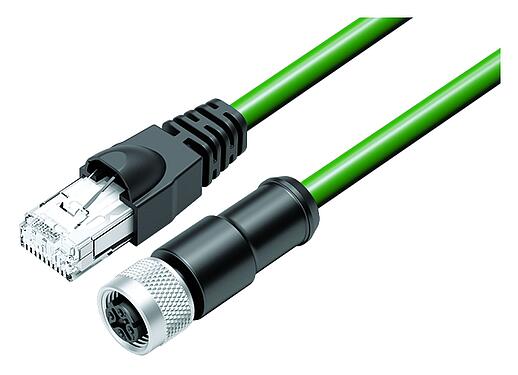 Illustration M12/RJ45 Câble de raccordement connecteur femelle - connecteur RJ45, Contacts: 4, blindé, moulé/sertissage, IP67, UL, Profinet/Ethernet CAT5e, PUR, vert, 4 x AWG 22, 3 m