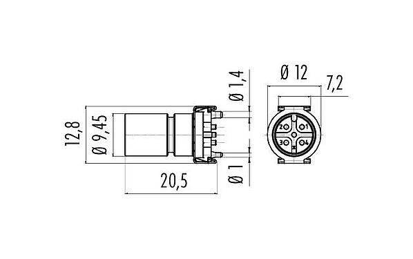 Scale drawing 09 0433 600 05 - M12 Male receptacle, Contacts: 5, unshielded, SMT, IP67