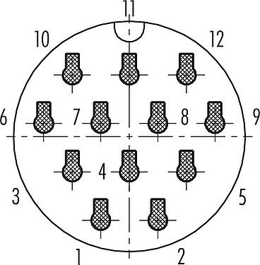 Contact arrangement (Plug-in side) Bayonet Male cable connector, Contacts: 12, 7.0-13.0 mm, unshielded, crimping (Crimp contacts must be ordered separately), IP68/IP69K, UL 2238, VDE, UV resistant