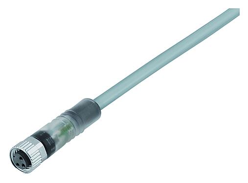 Illustration M8 Female cable connector, Contacts: 3, unshielded, moulded on the cable, IP67/IP69K, UL 2238, PVC, grey, 3 x 0.34 mm², with LED PNP closer, 10 m