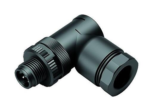 Illustration M12 Male angled connector, Contacts: 5, 2.1-3.0 mm (2 cable) or 4-5 mm (2 cable), unshielded, screw clamp, IP67, UL 2238