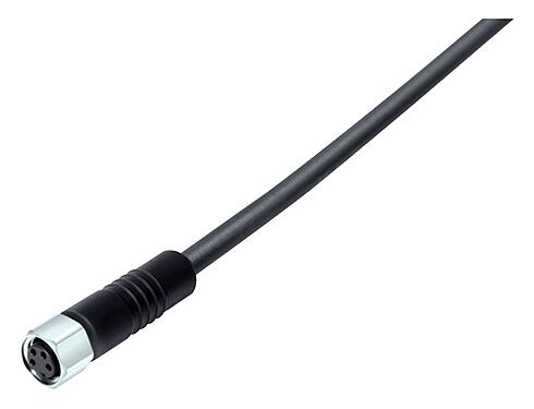Ilustración M8 Conector de cable hembra, Número de contactos: 4, sin blindaje, moldeado en el cable, IP67/IP69K, UL 2238, PUR, negro, 4 x 0,34 mm², Acero inoxidable, 5 m