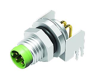 M8 Male angled panel mount connector, Contacts: 4, shieldable, THT, IP67, Rear mounting, potted