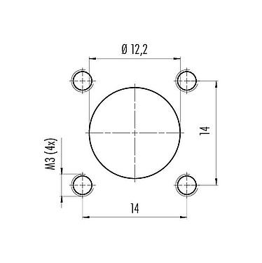 Muestra de montaje M12 Conector de montaje en panel macho cuadrado, Número de contactos: 5, sin blindaje, UL 2238, M3 (4x), Montaje frontal, Alineación de codificación posicionable