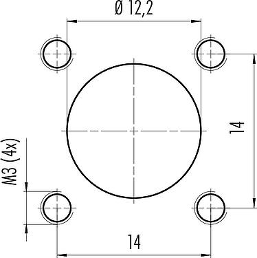 Instructions de montage / Découpe du panneau M12 Embase mâle, carré, Contacts: 4, non blindé, fils, IP69k, IP68, IP67, UL 2238, M3 (4x), Montage frontal, Boîtier carré 20 mm, Alignement de codage positionnable