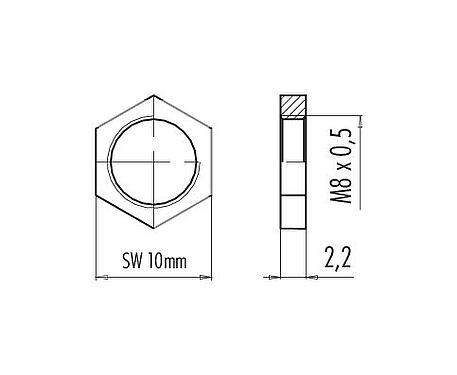 Scale drawing 01 0769 001 - M8 / AS-Interface - Mounting nut M8x0.5