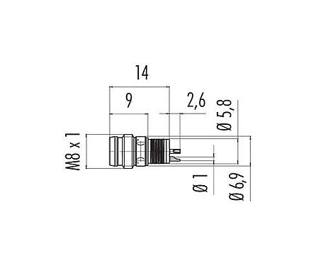 Scale drawing 86 6919 0002 00704 - M8 Male receptacle, Contacts: 4, unshielded, solder, IP65