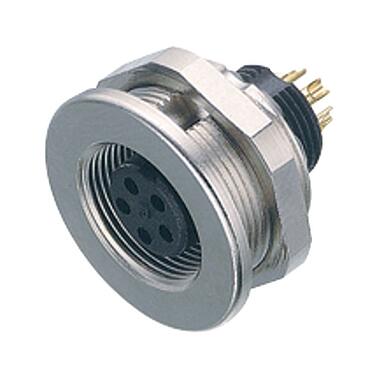 Illustration M9 Female panel mount connector, Contacts: 7, unshielded, solder, IP67, M12x0.5, Front mounting