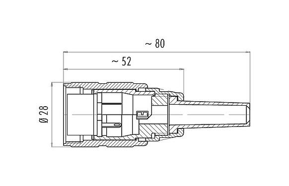 Dibujo a escala M25 Conector de cable hembra, Número de contactos: 5, 5,0-8,0 mm, blindable, soldadura, IP40