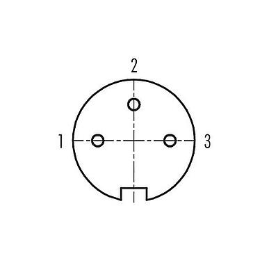 Contact arrangement (Plug-in side) M16 Female panel mount connector, Contacts: 3 (03-a), shieldable, THT, IP40, M18x0,75, Rear mounting