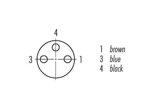 Contact arrangement (Plug-in side) M8 Female cable connector, Contacts: 3, unshielded, moulded on the cable, IP67/IP69K, UL 2238, PUR, black, 3 x 0.34 mm², with LED PNP closer, 10 m